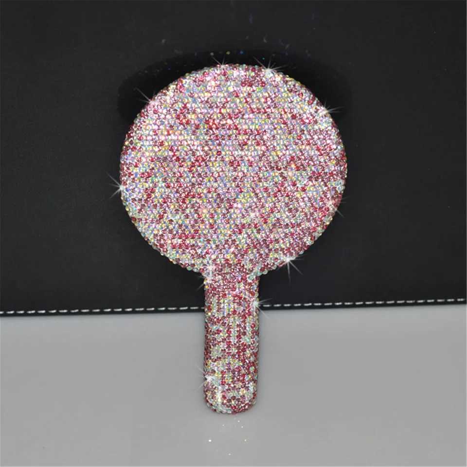 Womens Makeup Compact Mirror Sticking Diamond Hand-held Mirror ABS Fashionable High-end Beauty Handle Mirror Cosmetic MirrorXJ241213