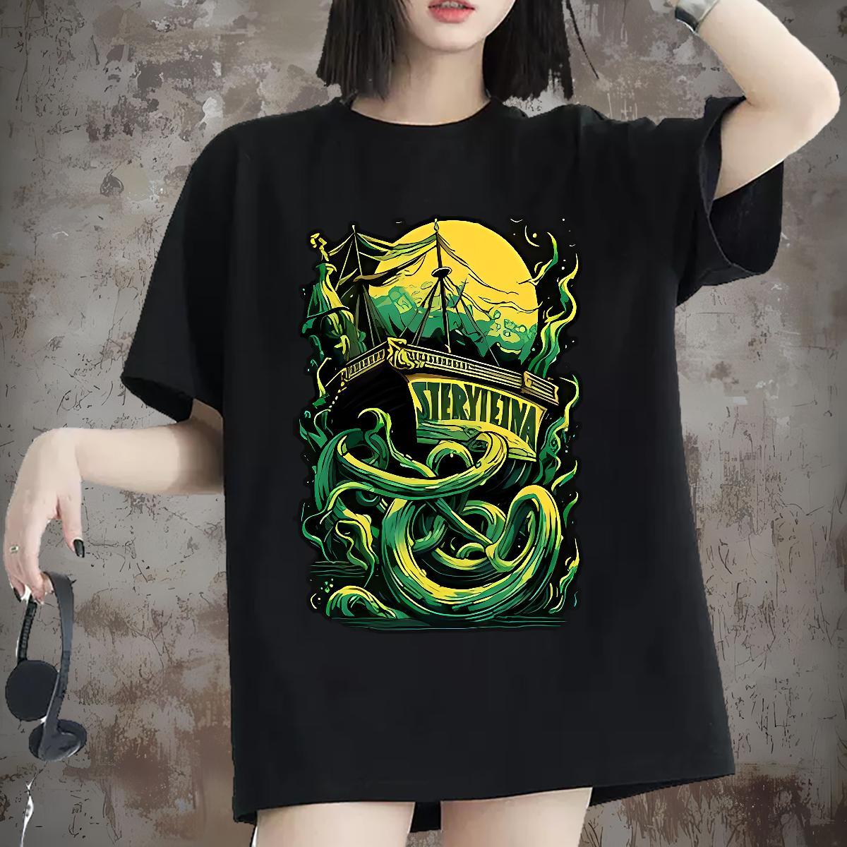 Loose Women Tees 230g 100% Cotton boat Home Outdoor T shirt Breathable Crew Neck Custom Printing Clothings