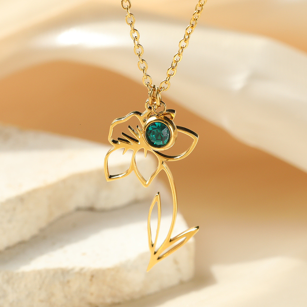 Minimalist New December Wer Gold Plated Stainless Steel Necklace Birthstone Gift Rose Month Pendant F08.24-5.7 6c386