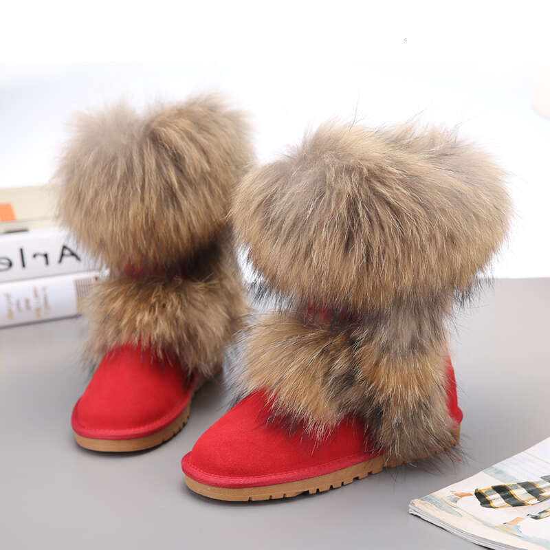 New Australia Classic Snow Boots Women Winter Genuine Leather Warm Natural Fox Fur Non-Slip Rubber Soles Female Flat Shoes