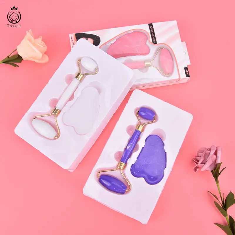 1 Set Face Spa Massager Neck Roller Gua Sha Scraper Board Face Lift Up Wrinkle Remover Face Roller Scraper Set CL240824