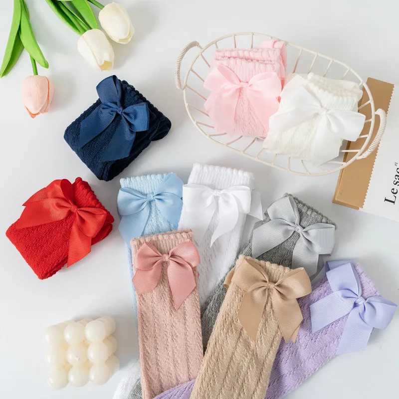 0-7Years Summer Kids Socks With Bow Baby Girls Long Sock Knee High Cotton Hollow Out Toddlers Sock Mesh Children Princess Socks CL240824