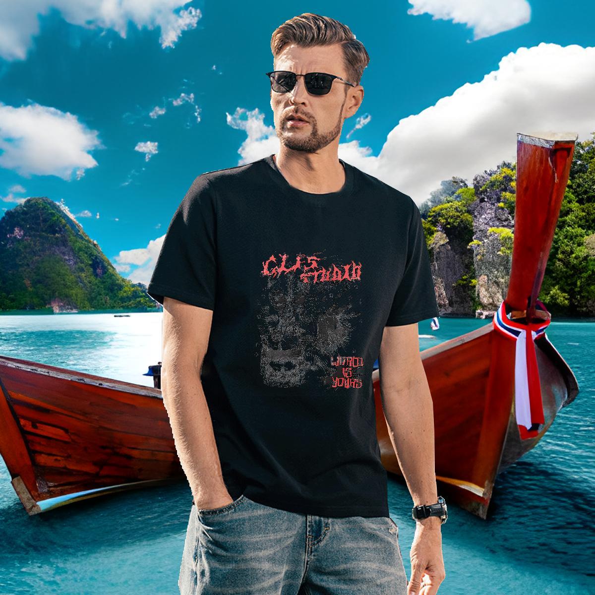Comfortable T Shirts Men 100% Cotton 230g skull High Street Hip Hop Cartoon Printing L-4XL Crew Neck Breathable Men Tops Tees Fashion Design Top Tees