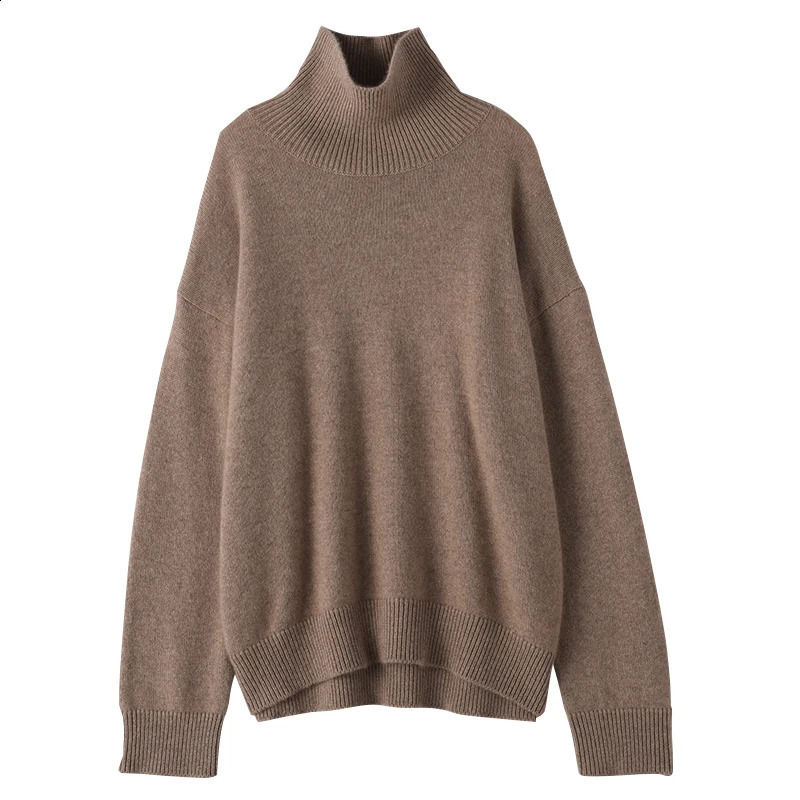 HSY Europe AutumnWinter Womens turtleneck Loose cashmere sweater Womens 100% pure cashmere knit long sleeve thickened sweater 240824
