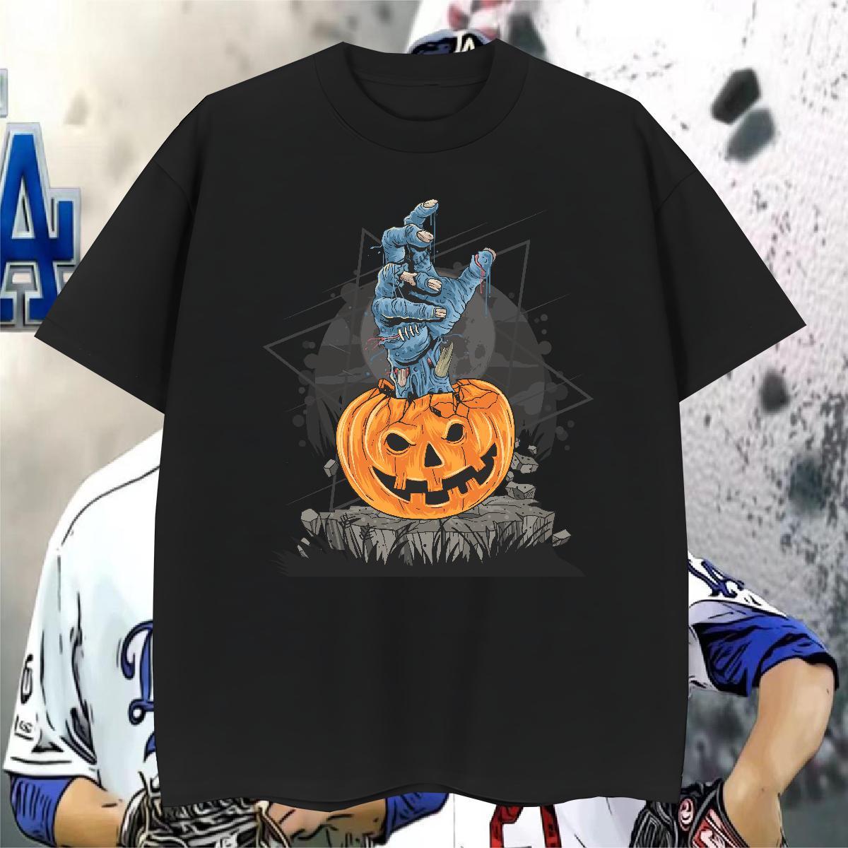 Brand Men Tshirts pumpkin High Street Hip Hop 100% Cotton 230g Tees Shirts Breathable Crew Neck Popular Mens T Shirts DIY Printed