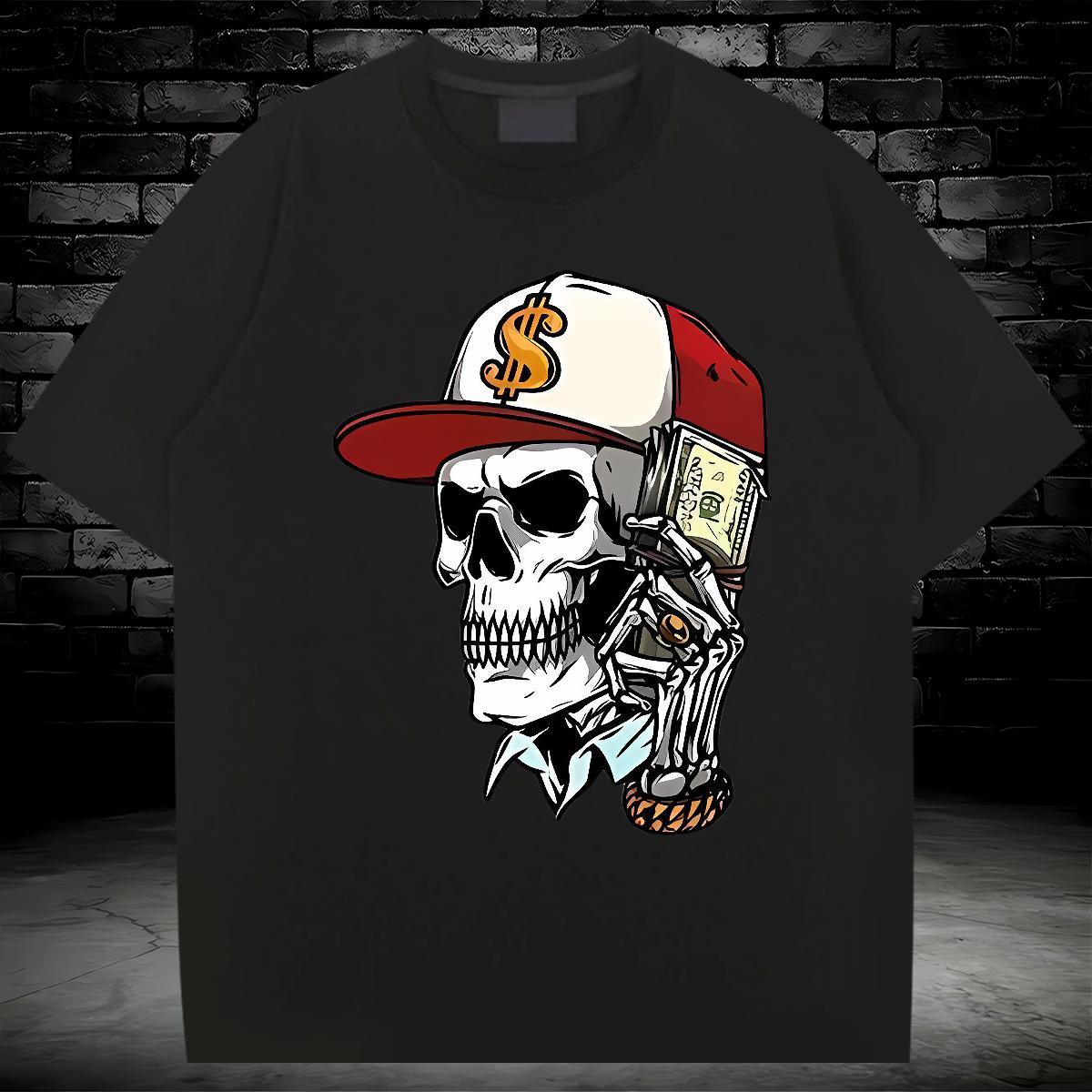 Designer Man T Shirts 100% Cotton 230g hat Casual Skull Breathable Men Clothes T-Shirt 2024 New Wear
