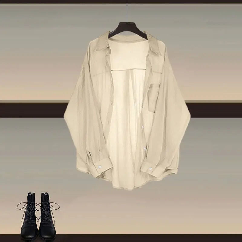 Womens Summer Vintage Denim Dress Matching Set Korean Elegant Chiffon Sunscreen ShirtCow Strap Skirt Two Piece Suit 240823