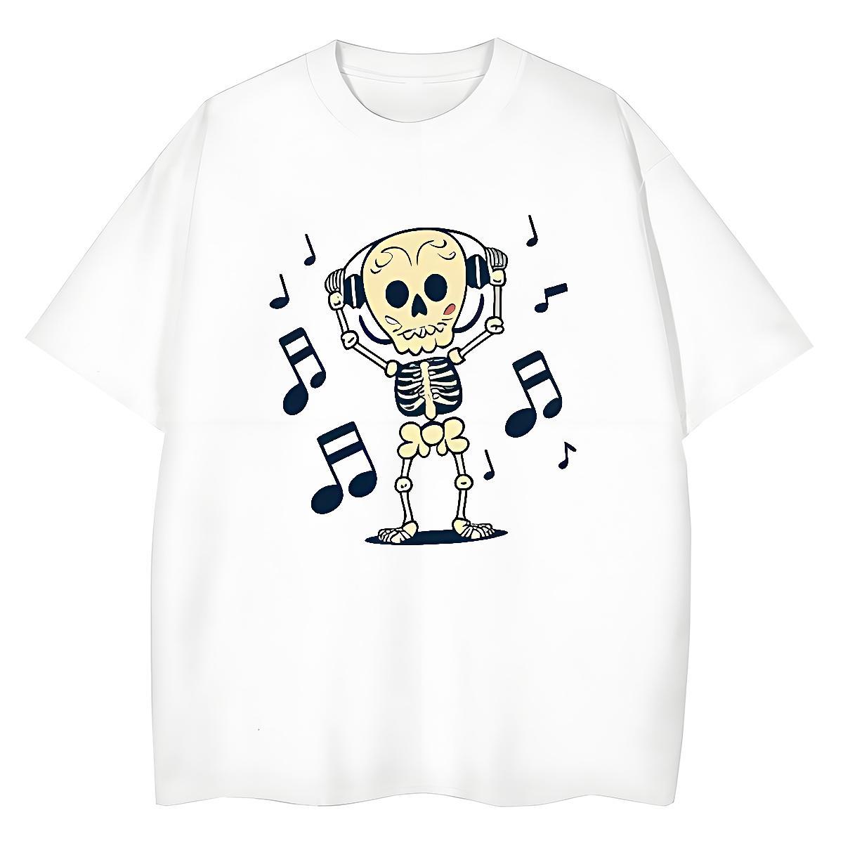Loose Men T Shirts 230g Pure Cotton skull Daily Outfit DIY Anime Round Neck Short Sleeve Tshirts Classic Tee Shirt