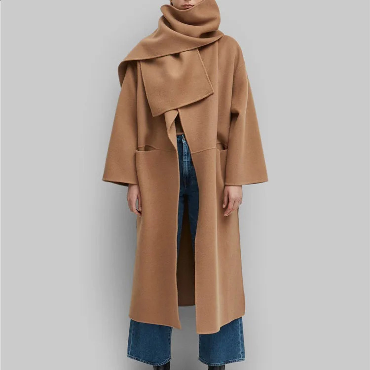 Top Doublefaced Wool 90 Cashmere 10 Women Contour Woolen Long Coat Ladies est Winter Thicker Sofe Warmer Outerwear 240823