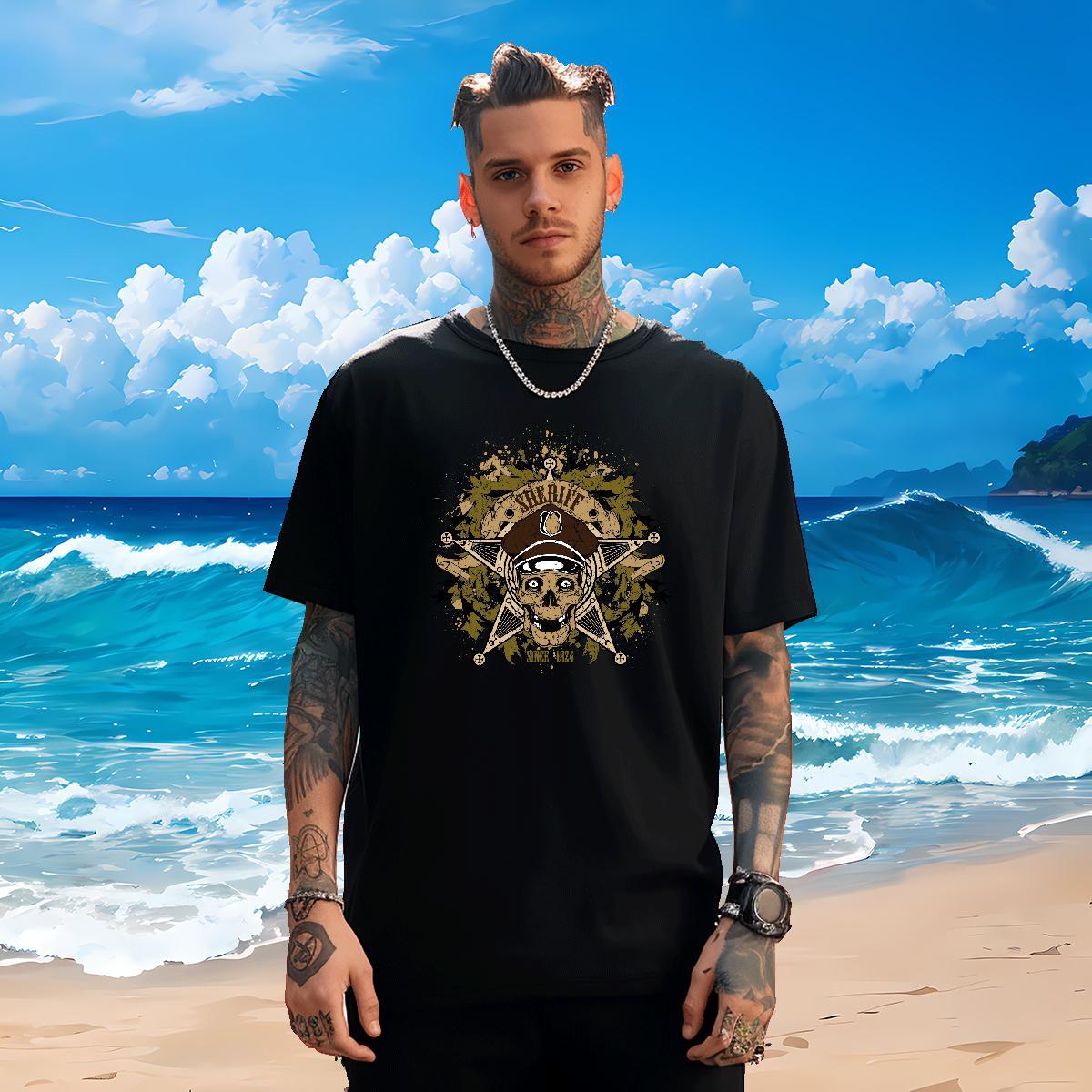 Cool T Shirt For Man 230g 100% Cotton skull Outdoor White Plus Size O Neck Short Sleeves Couples T Shirts 2024 Designer Tops