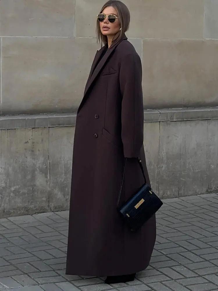 Women Lapel Long Sleeve Pockets Woolen Overcoat Elegant Warm Casual Doublebreasted Coats 2024 Female Commuting Streetwear 240823