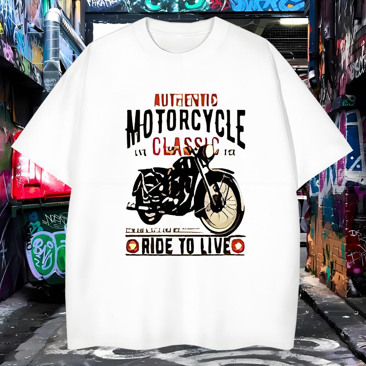 Cool T Shirt For Man 230g Cotton Motorcycle Spring Summer Cartoon Printing L-4XL Crew Neck Couples T Shirts Customized Tops Shirt