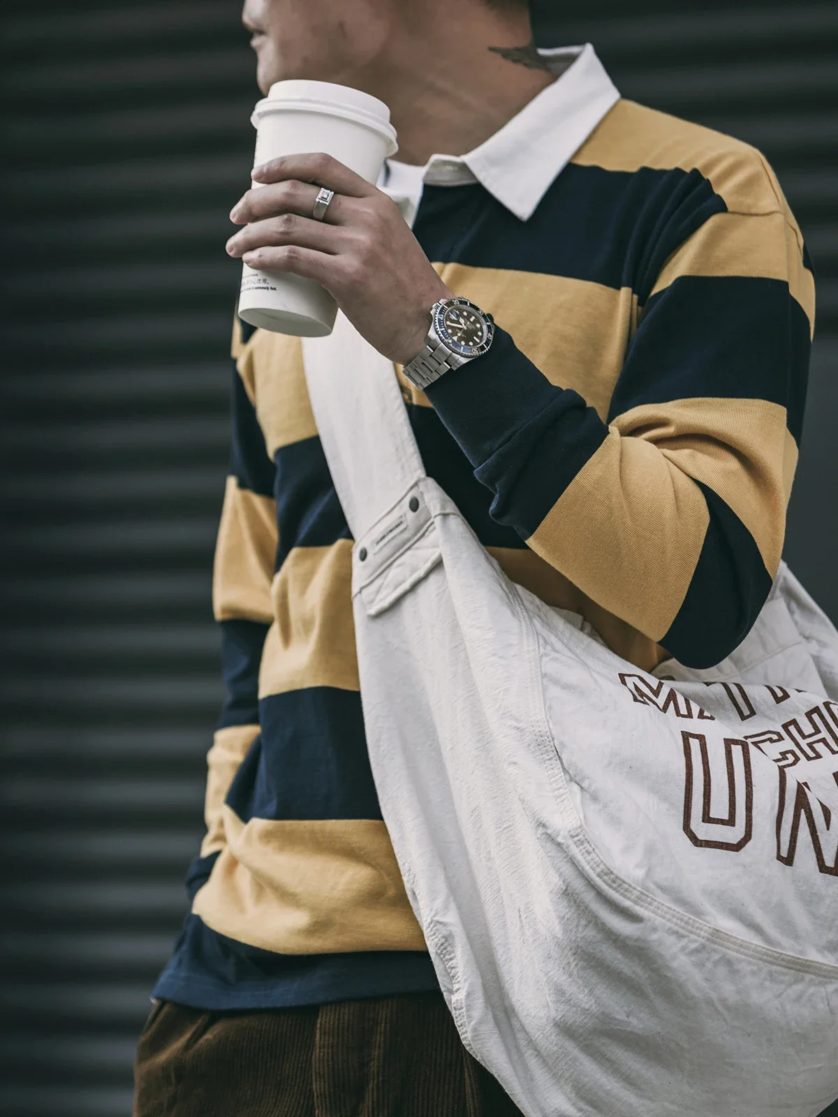 Non inventory Ivy League fashion striped polo shirt retro preparatory style mens long sleeved Tshirt 240823