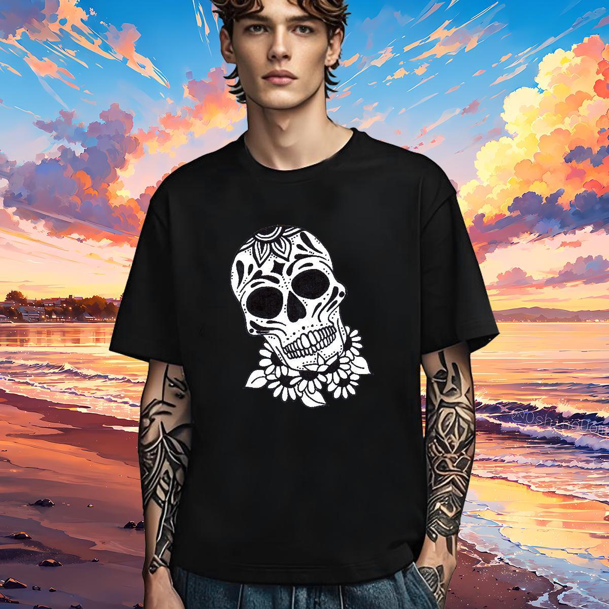 Brand T-Shirts for Men 230g 100% Cotton skull Casual DIY Logo Oversized Short Sleeve O-Neck Men Clothes T-Shirt Classic Tees Shirts