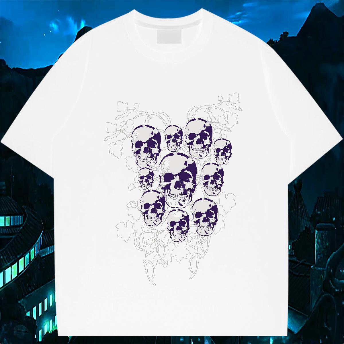 High Quality Man T Shirts 230g Pure Cotton skull Street White Plus Size Round Neck Short Sleeve Tshirt for Man Woman Fashion New Tops Shirt