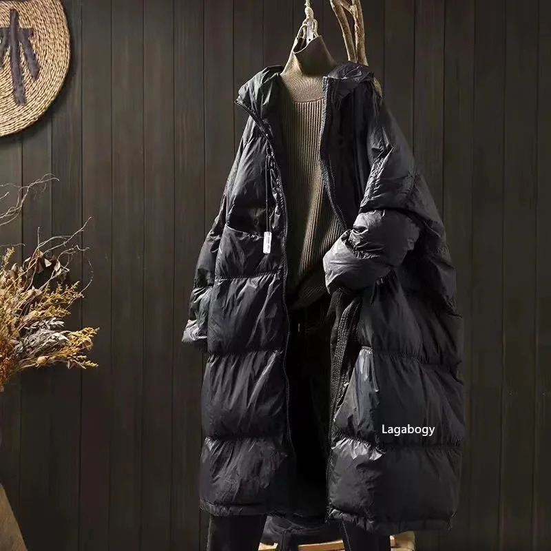 Lagabogy Winter Women Oversize Long Puffer Coat Female Thick Warm White Duck Down Jacket Hooded Loose Parkas Outwear 251022