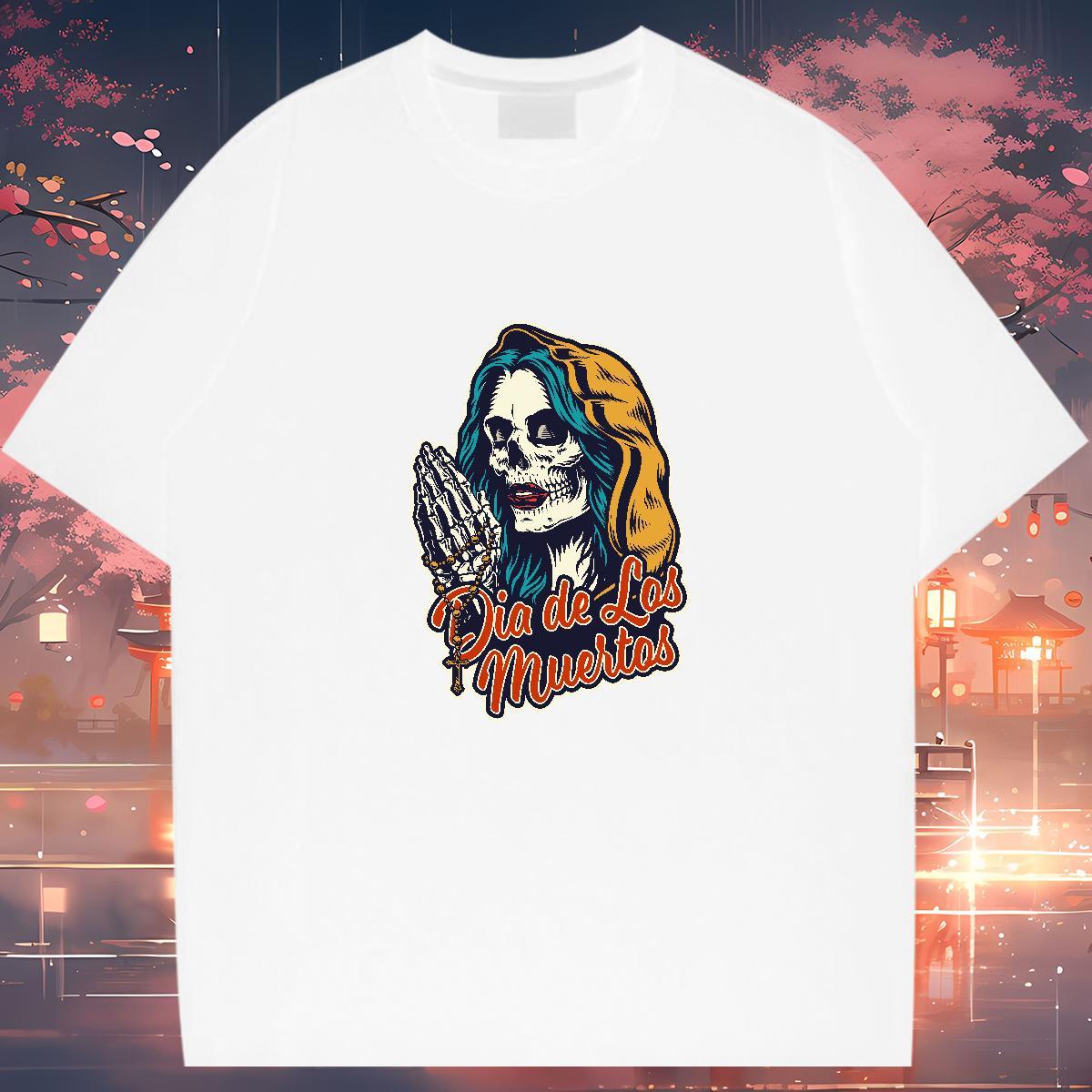 Classic Mens T Shirts 230g 100% Cotton skull Beach Plus Size Cartoon Breathable Short Sleeve Men Tops Tees Fashion Casual Tee Shirt