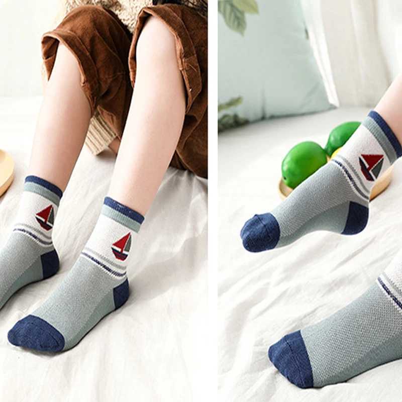 Kids Socks 2023 New Spring Summer Cotton Breathable Mesh Boys Girls Socks 3- 15 Year Children Socks 5 Pairs / Lot CL240824