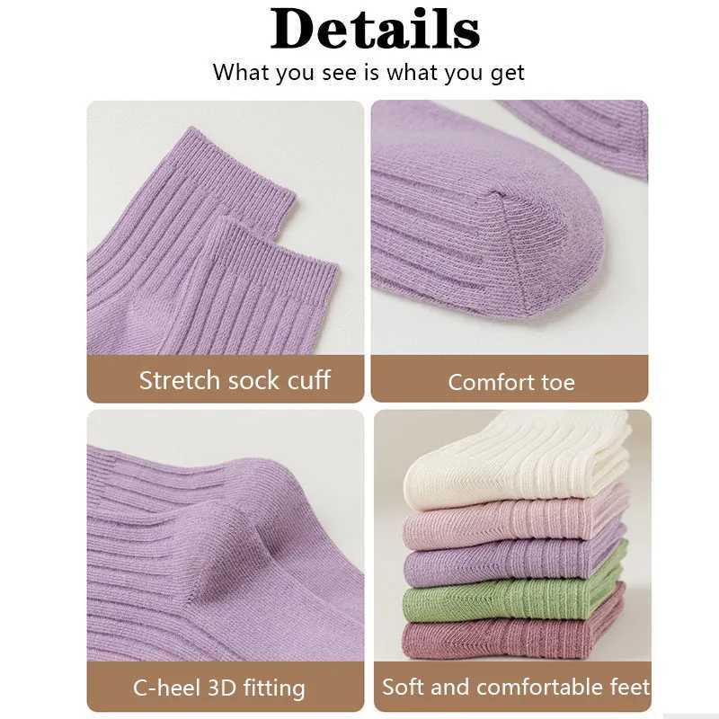 5 Pairs/Lot ChildrenS Socks Set Solid Color Double Needle Cotton Kids Mid-Tube Socks Candy Color Boys And Girls Student Socks CL240824