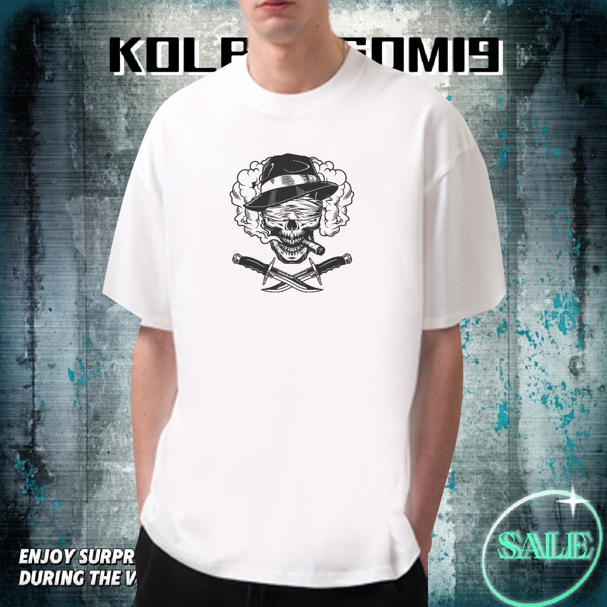 Brand T-Shirts for Men 230g Cotton skull Street Wear Custom Print Plus Size Crew Neck Men Clothes T-Shirt 2024 Polos