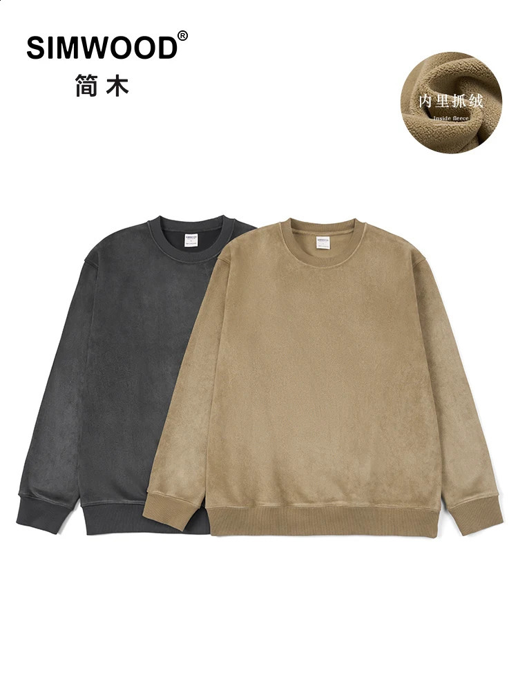Autumn Collection 420gsm Suede Fabric Warm Wool Lining Sweater Mens Extra Large Retro Hoodie 240823