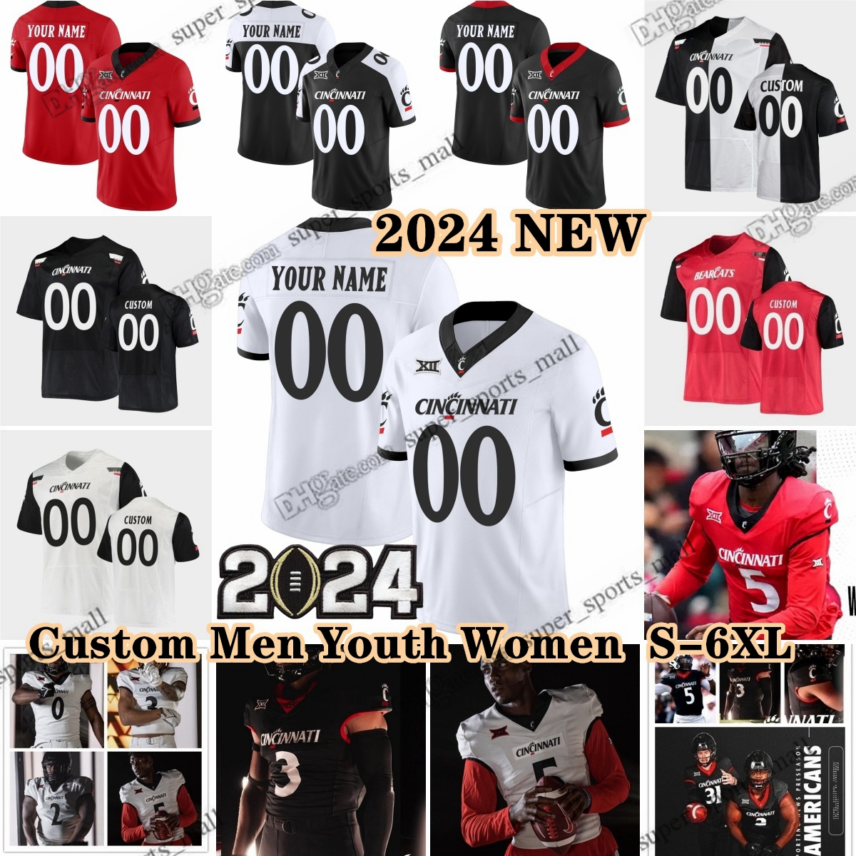 Custom XS-6XL NCAA Cincinnati Bearcats Football Jersey 10 Emory Jones Corey Kiner Xzavier Henderson Deshawn Pace Bryon Threats Brady Lichtenberg Wide Receiver