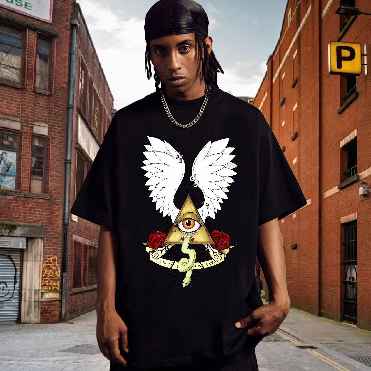 Wholesale T Shirts Men 230g 100% Cotton eye of the devil Daily Outfit Custom Print Plus Size Breathable Short Sleeve Mens Tshirts Casual New Wear