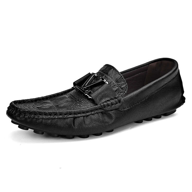 High Quality Genuine Men's Casual Brand Cowhide Leather Crocodile Pattern Loafers Ladies Moccasin Flat Shoes