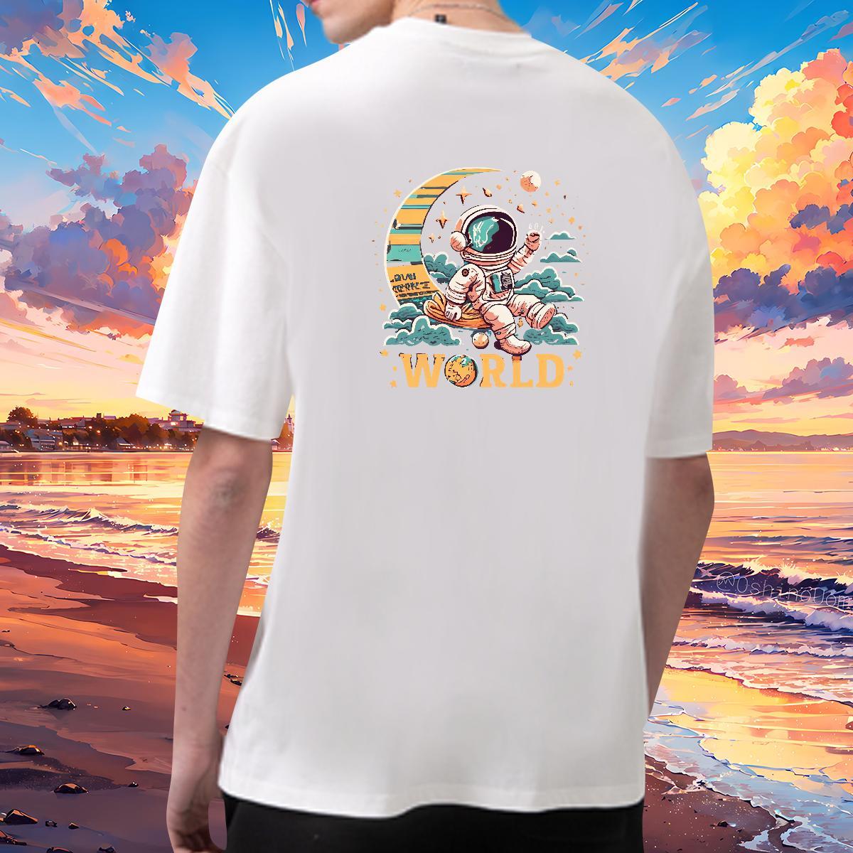 Wholesale T Shirt For Man 230g Cotton spaceman Casual Daily Wear DIY Logo Oversized O-Neck Short Sleeve Tshirts Fashion Design Top Tees