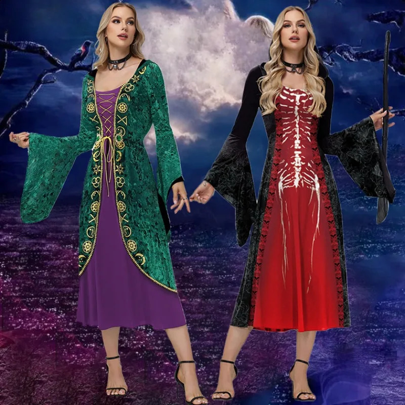 Womens Hocus Pocus 2 cosplay dress hooded womens Winifred Sanderson witch costume long sleeved party Halloween 240823