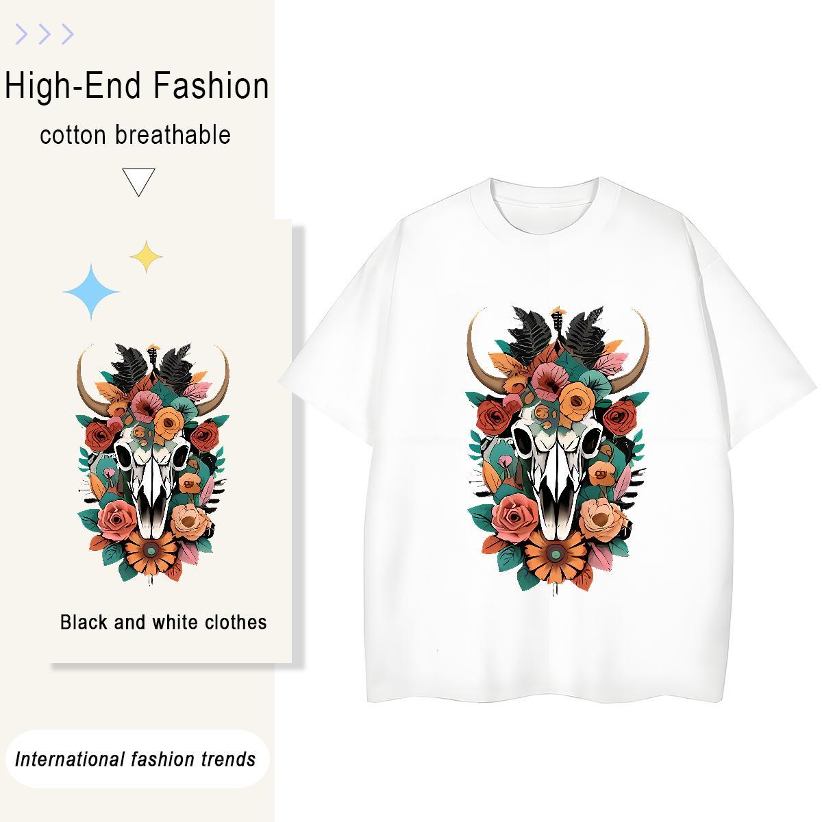 Fashion Design Mens Tshirts flower Anime Printing Street 230g Cotton Tee Shirt Breathable Crew Neck TOP Quality Man T Shirts DIY