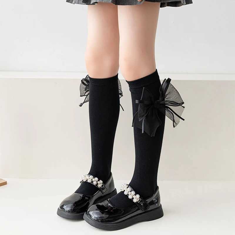 Ribbon Big Bow Knee High Socks For Kids Solid Color Cotton Long Socks Sweet Girls Stockings CL240824