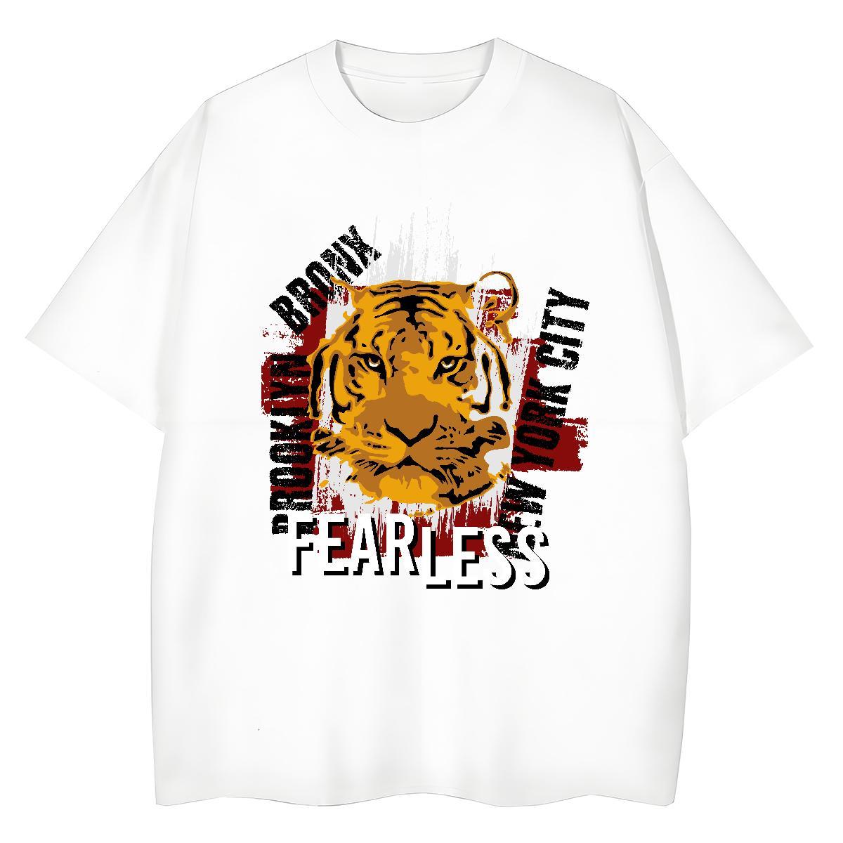 Customized Tshirts tiger Spring Summer 230g Cotton Tops Shirt Breathable Loose Fit T-Shirts for Men Floral Print