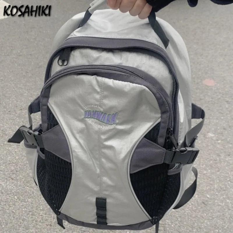 Vintage Letter Streetwear Trendy Y2k Womens Bags Men Outdoor Casual Travel Backpack Students High-capacity Patchwork Schoolbags 240824