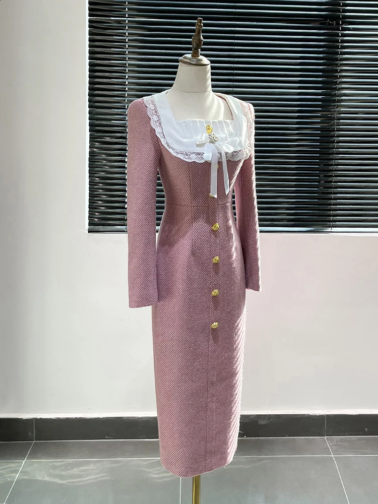 IEQJ Color Block Tweed Womens Dresses Square Collar High Waist Long Sleeve Elegant Dress Female Autumn 36A3181 240824