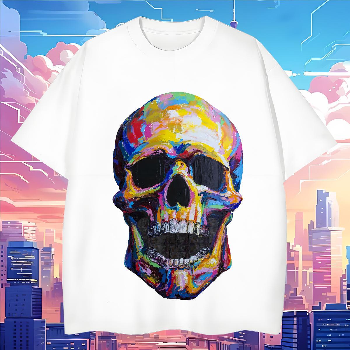 Wholesale Men T Shirts 230g Cotton skull Summer Casual DIY Printed Breathable Short Sleeve Mens Tshirts Fashion New Tops