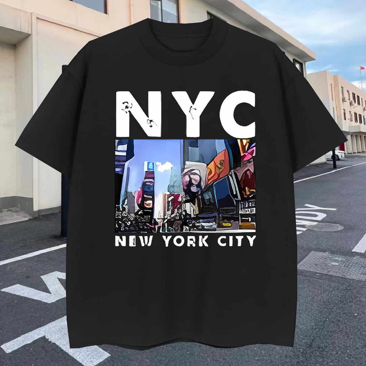 High Quality Man T Shirts 230g 100% Cotton New York Street Wear Cartoon Print Round Neck Short Sleeve Tshirts Wholesale Top Tees
