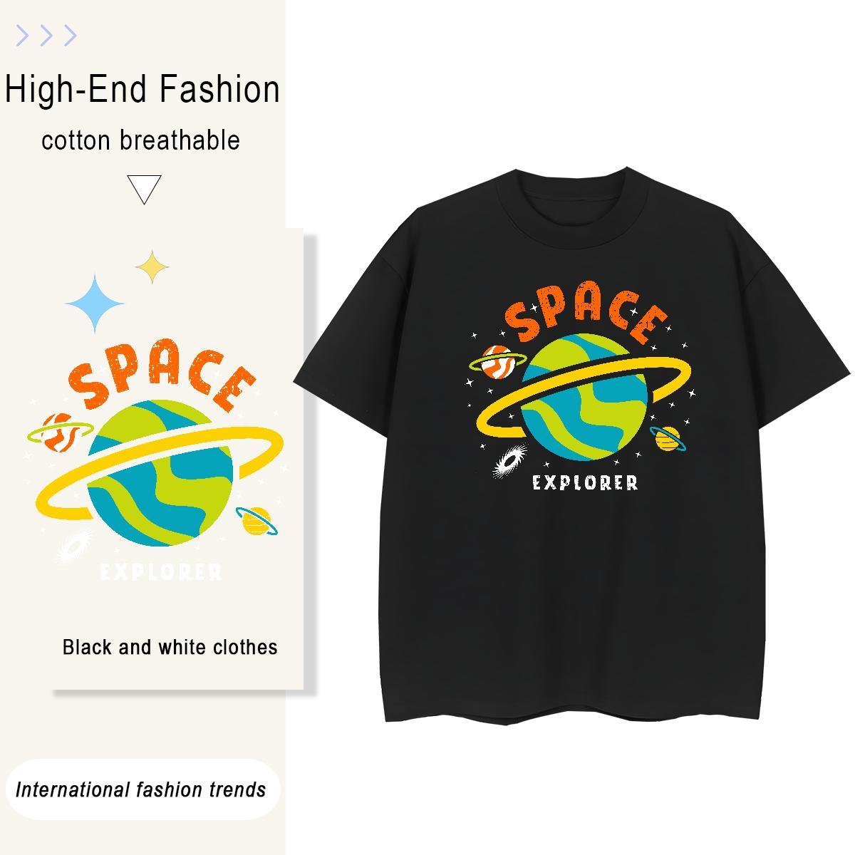 Loose fit Couples T Shirts 230g 100% Cotton outer space Casual Daily Wear Women T Shirts Breathable Short Sleeve Custom Printed Clothes Shirt