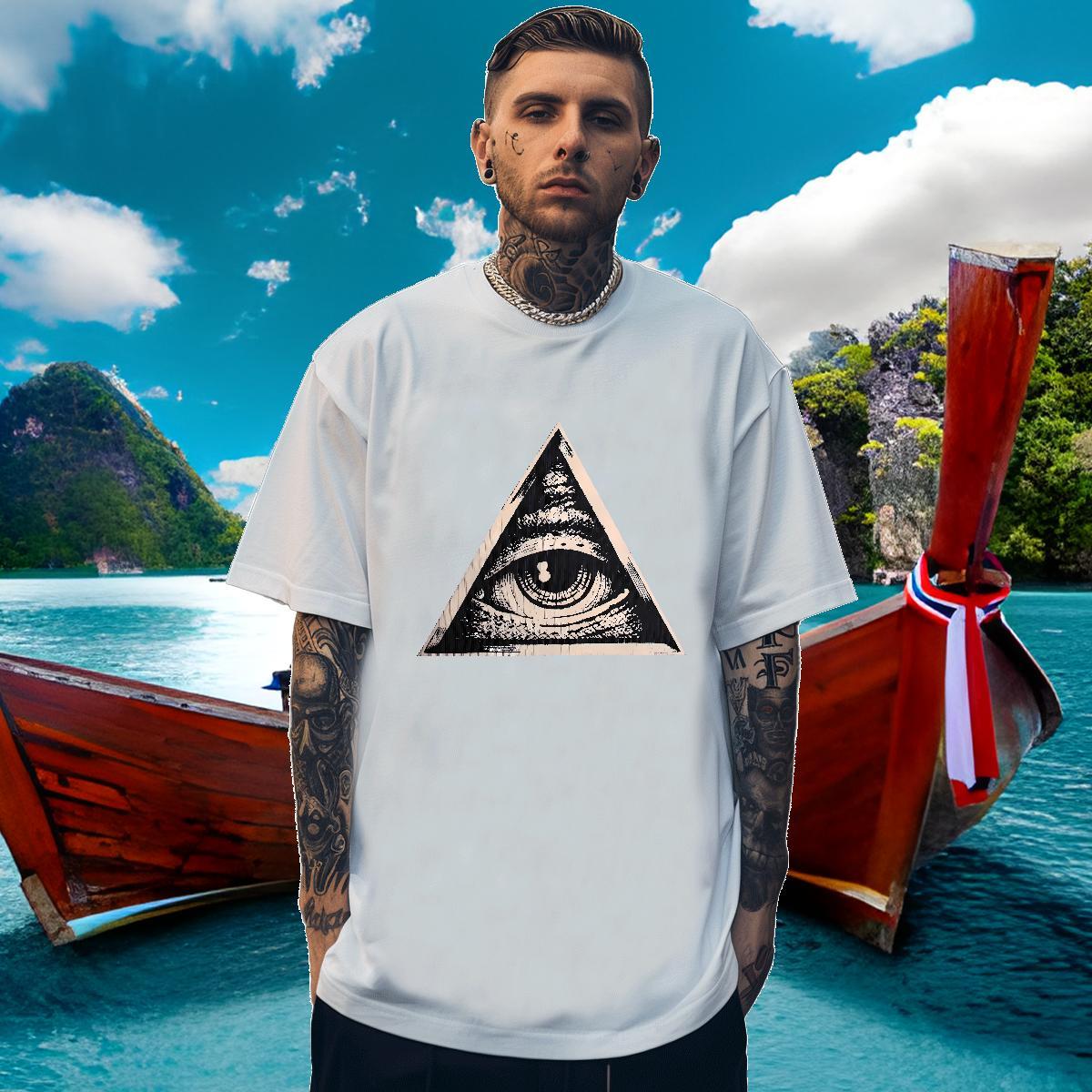 Loose T shirt 230g Cotton eye of the devil Hip Hop DIY Anime Breathable Crew Neck Men Clothes T-Shirt Stylist Tops Tees
