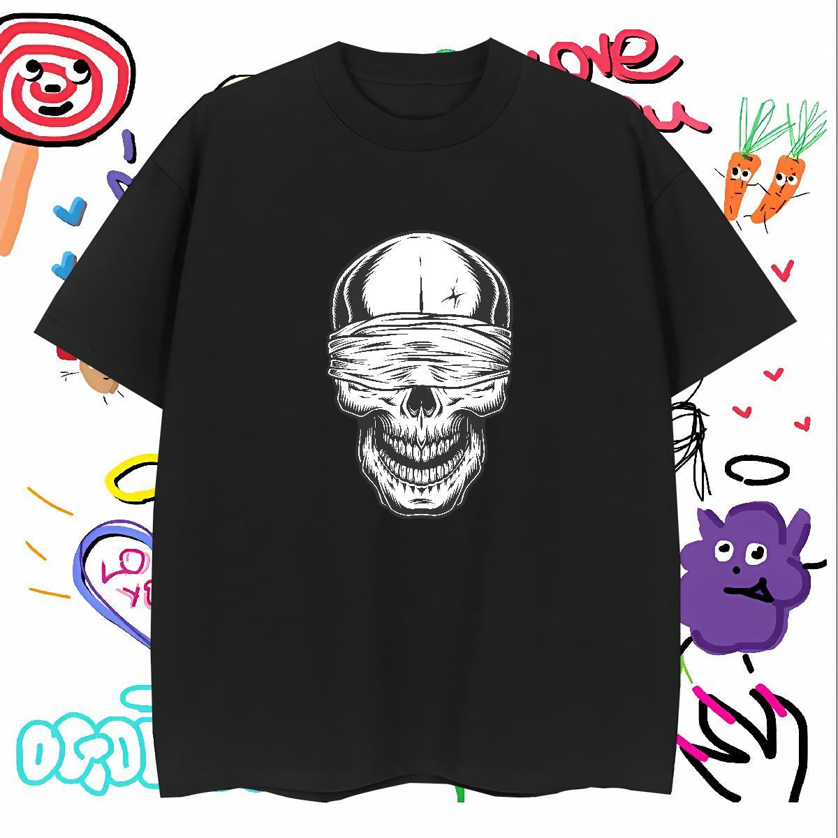 Loose Mens T Shirts 230g 100% Cotton skull Spring Summer Floral Print Breathable Short Sleeve Tshirts Free Shipping Tops Tees