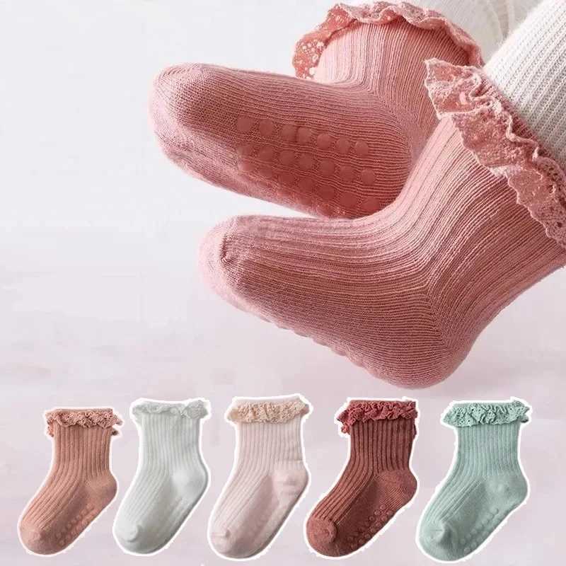 3pairs/lot Infant Girl Cute Lace Sock Ribbed Childrens Non-slip Socks Solid Breathable Baby Girl Ankle Socks 0-5Y Kid Girl Sock CL240824