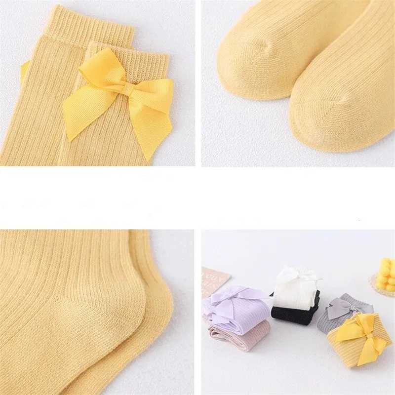 Solid Children Socks With Bows Cotton Baby Girls Socks Soft Toddlers Long Socks For Kids Princess Knee High Socks for Girls 2024 CL240824