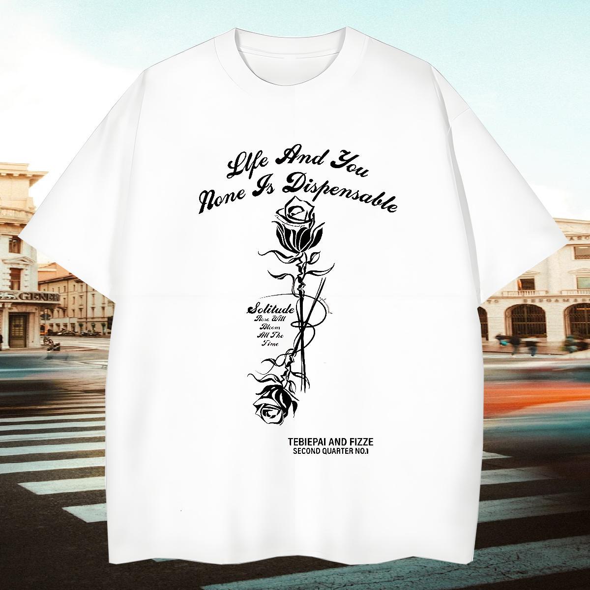 New Arrival Mens Tshirts ROSE Hip Hop Street 230g Pure Cotton Top Tees Short Sleeve Soft Designer T-Shirts Skull