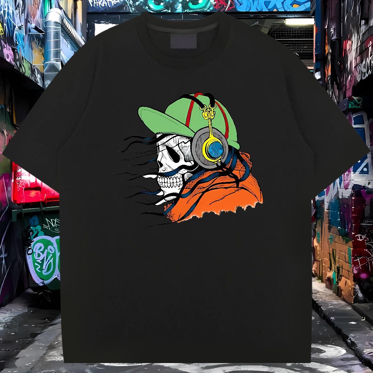 Designer T shirt 230g 100% Cotton earphone Summer Casual Anime Print Breathable Crew Neck Tshirts 2024 Designer Top Tees