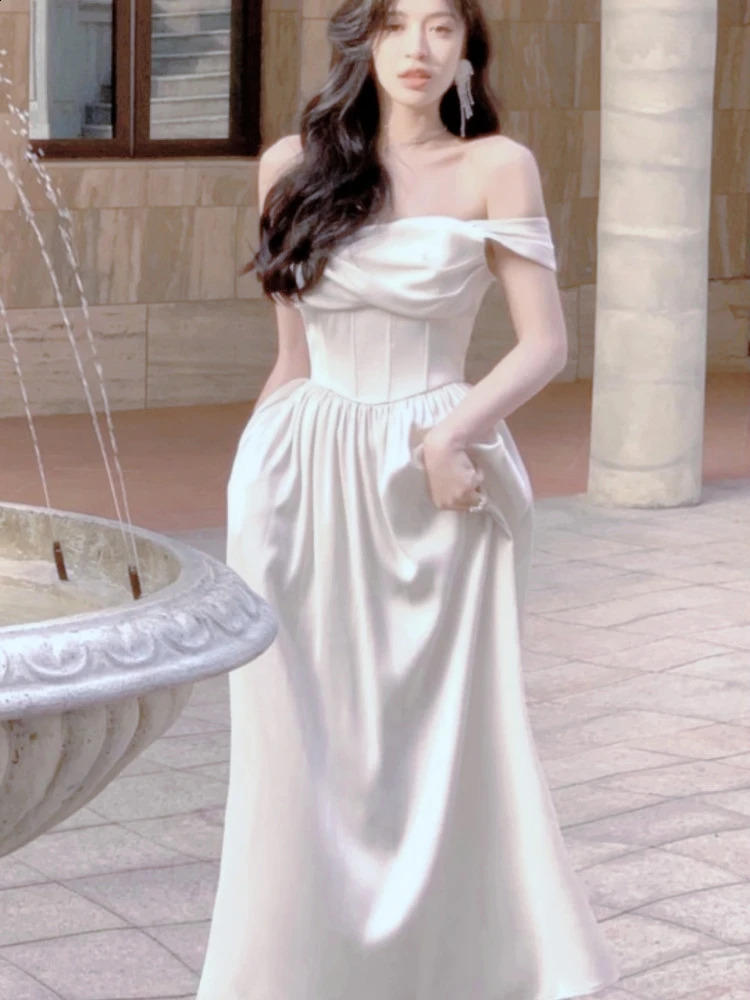 Elegant Wedding Evening Party White Dress Women France Vintage Princess Dresses Formal Occasion Vestidos Korean Chic Clothes 240823