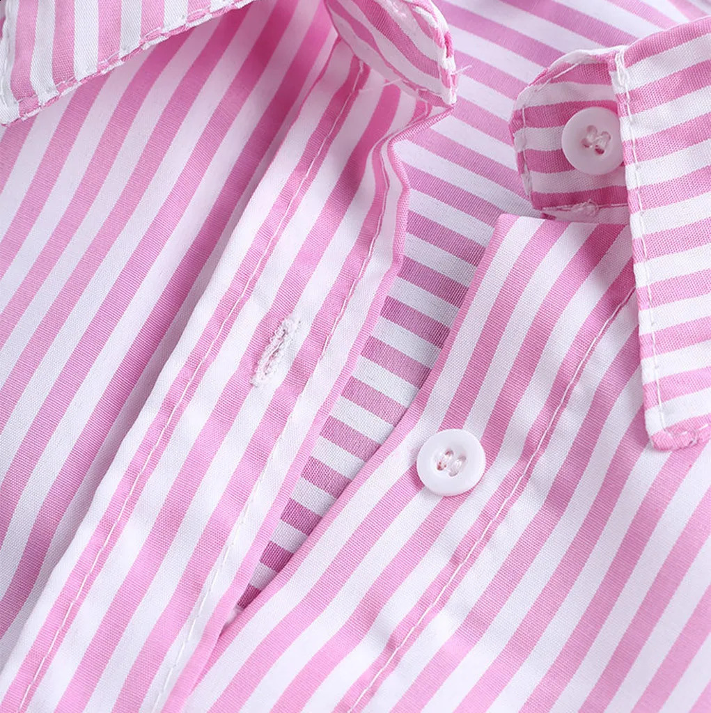 Classic Basic Striped Shirt Ladies Shirt Spring Summer Casual Versatile Long Sleeve Shirt Fashion Lapel Large Size Loose Shirt 240823