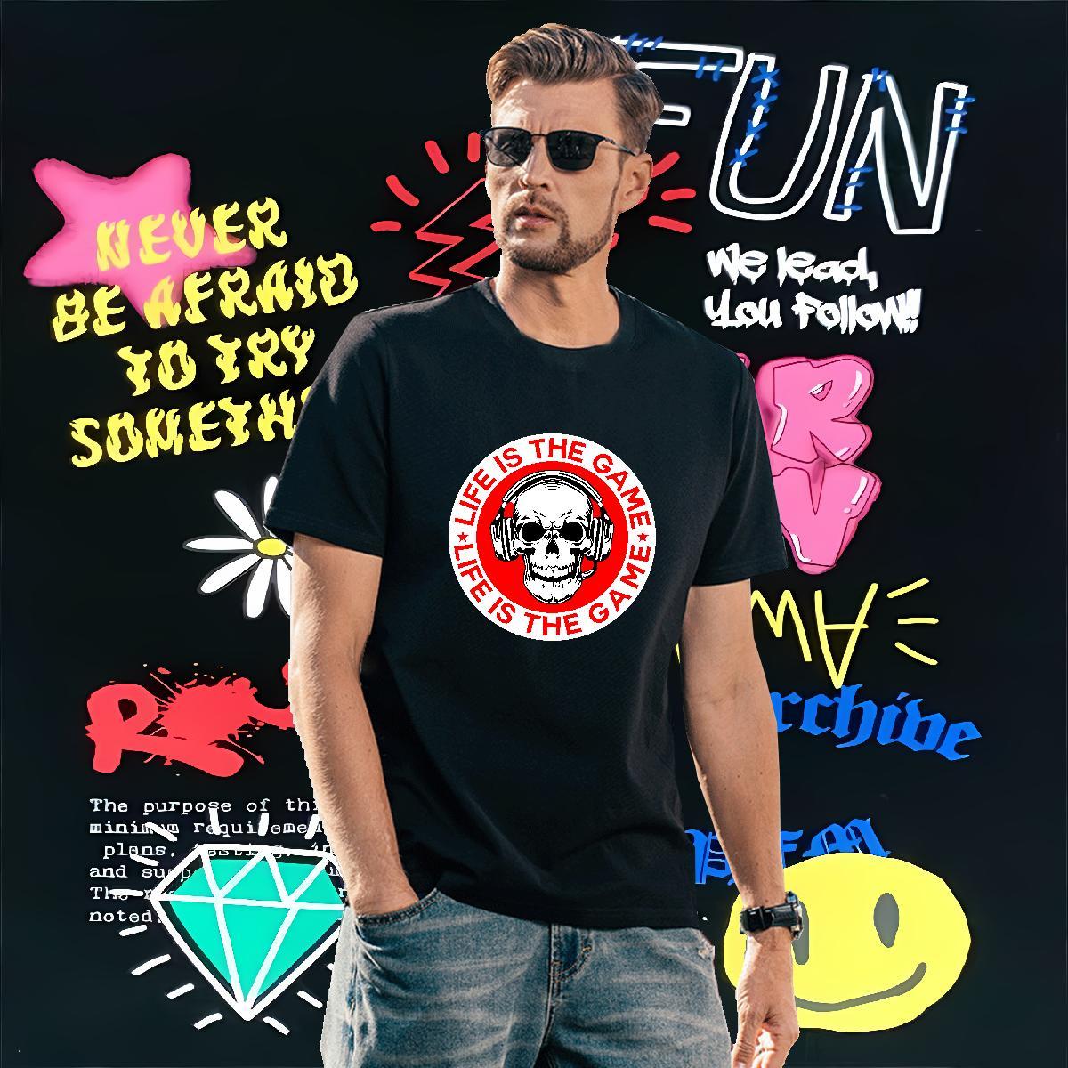 Free Shipping T-Shirts for Men 230g 100% Cotton skull High Street Hip Hop Cartoon Print O Neck Short Sleeves Men Tees Fashion New Polos