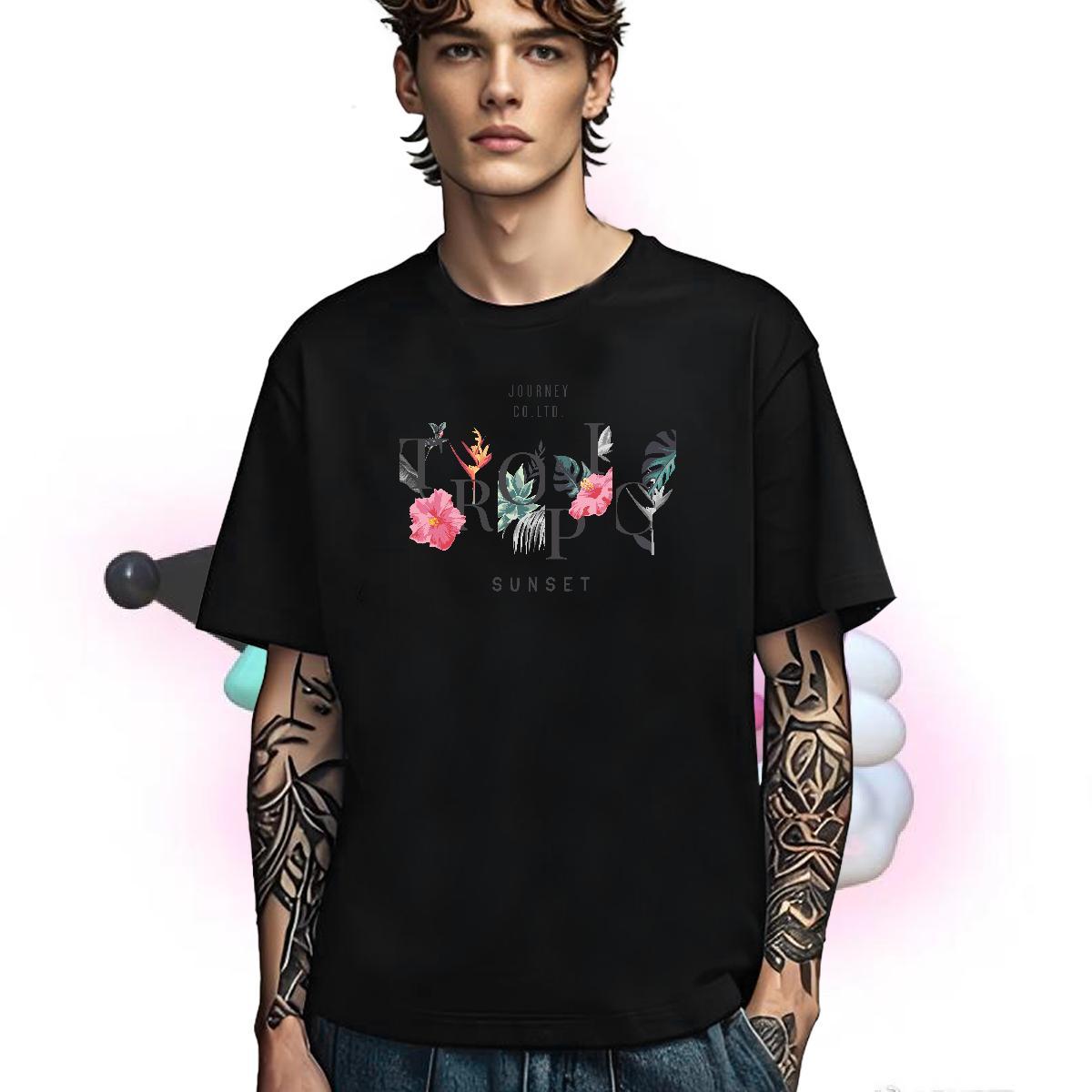 Cool T-Shirts 100% Cotton 230g letter Summer Casual Asian Size Breathable Short Sleeve Men Tshirts New Clothings