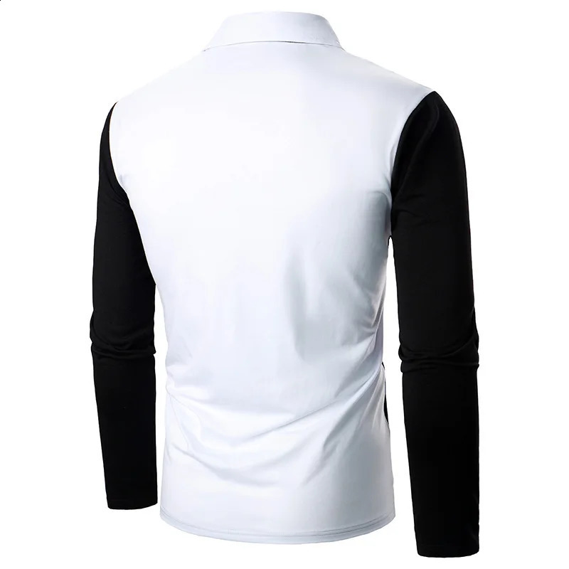Mens polo shirt with tricolor fabric diagonal neckline fashionable lapel long sleeved zipper 240823