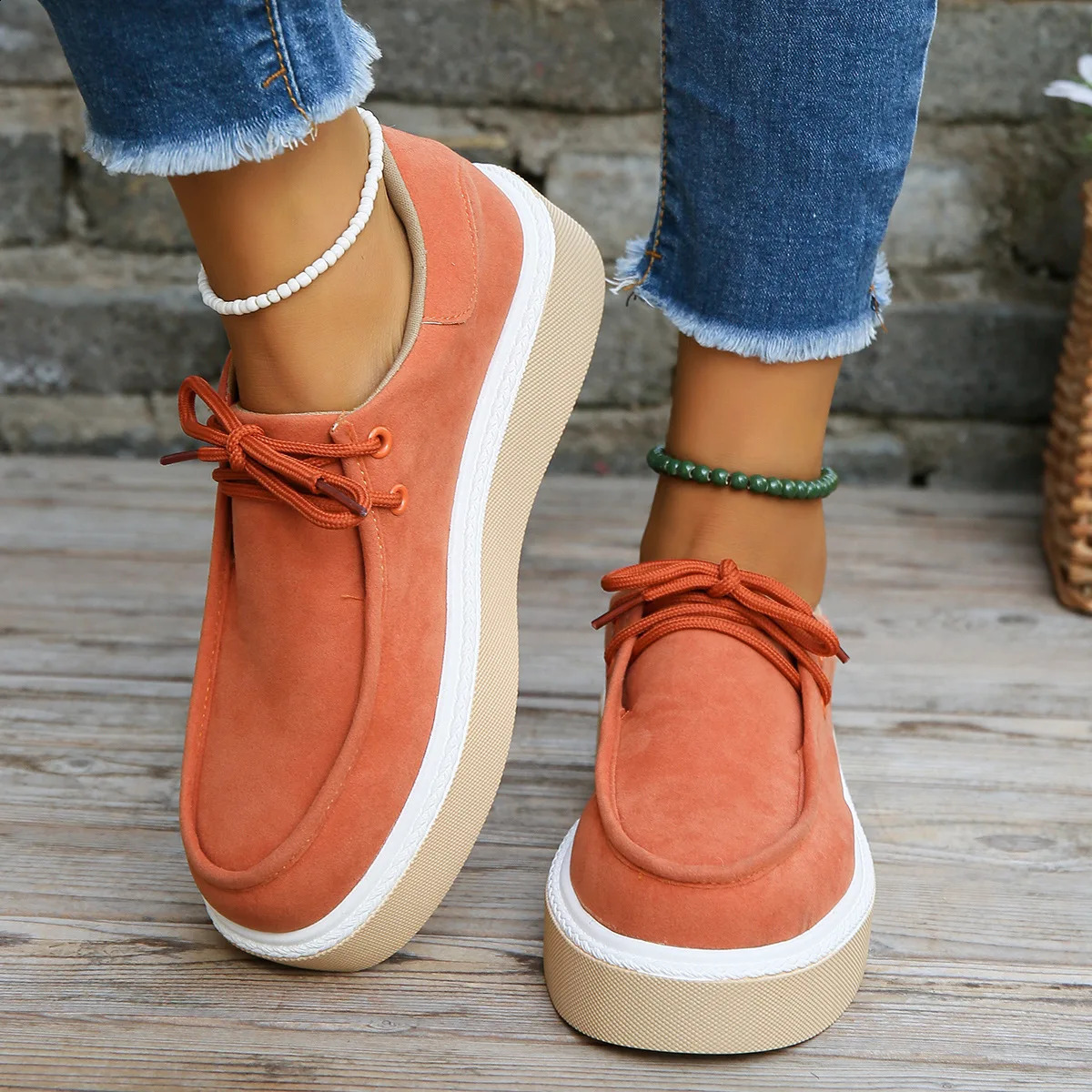 Casual Thick Platform Canvas Womens Shoes 2024 Spring Low Top Flat Shoes Womens Plus Size 43 Orange Sports Shoes 240823